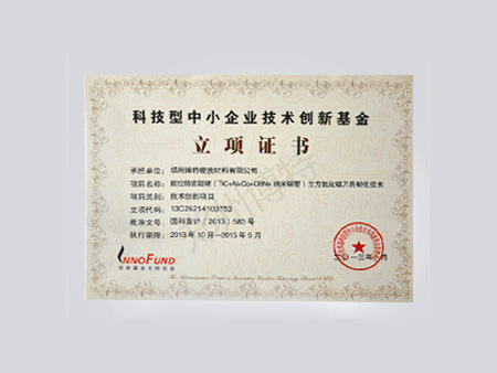 創(chuàng)新基金立項(xiàng)證書